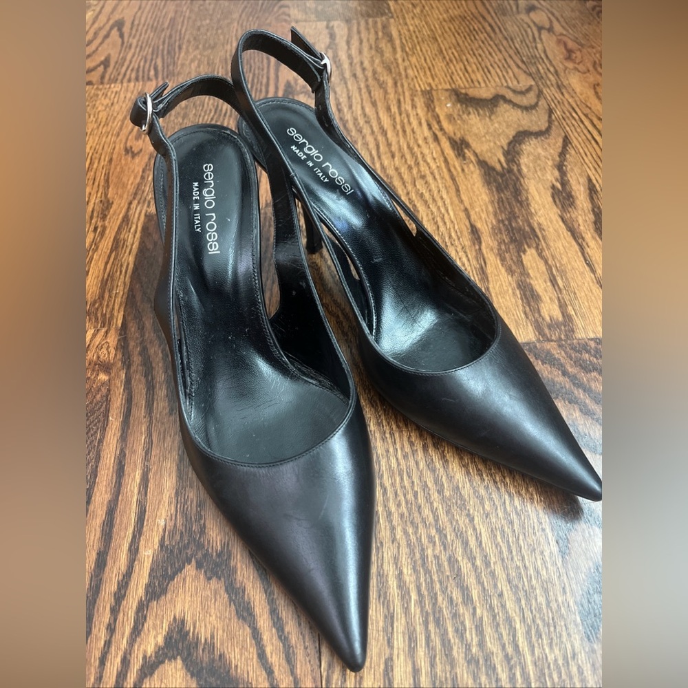 Sergio Rossi Elegant Black Slingback Heels US Sz 7